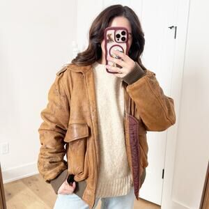 Adam Spencer Vintage Leather Bomber Jacket Distressed Brown Size 42/Large